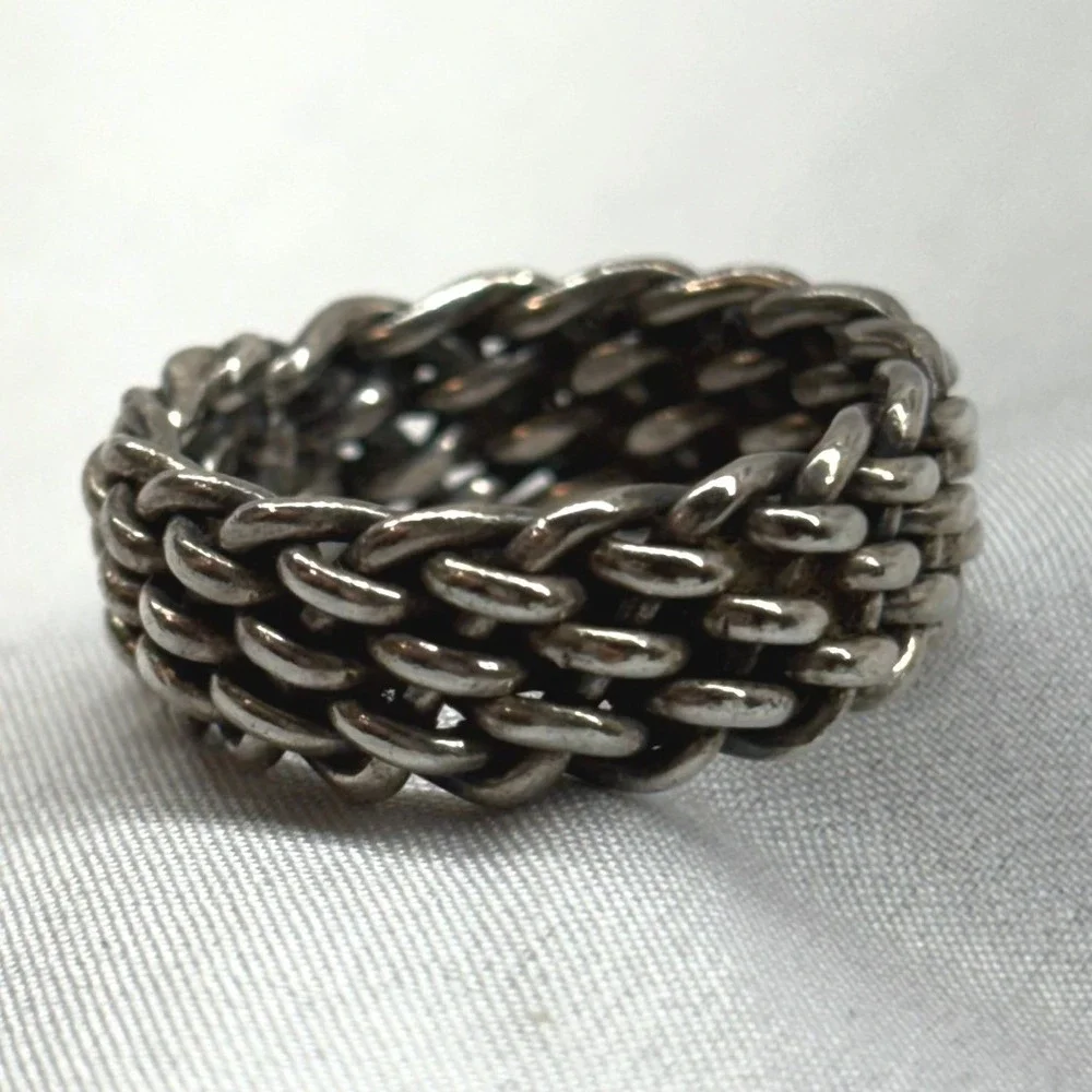 Unbranded Woven Mesh Ring Unisex Size 8.5 Silver Excellent Braided Chain Band